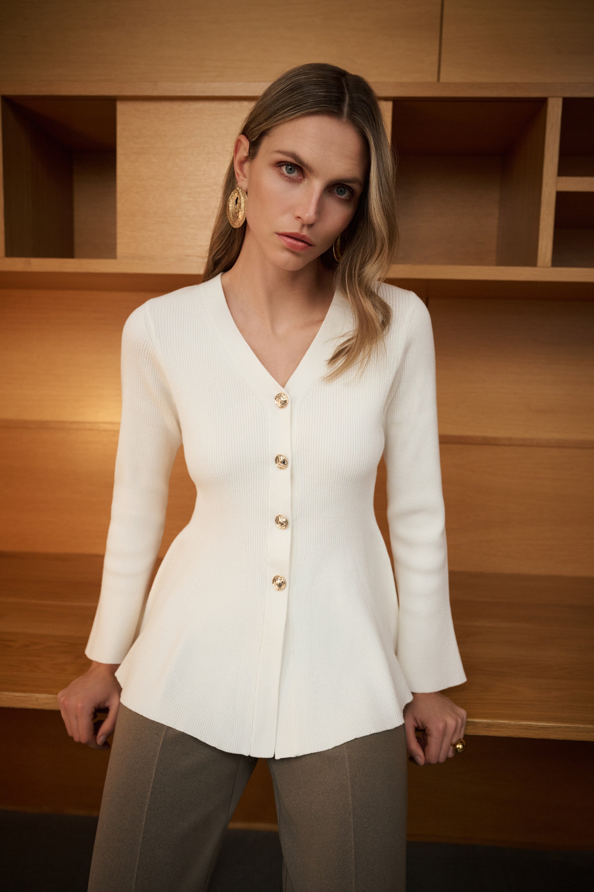 Joseph Ribkoff Cotton Knit Fit And Flare Peplum Cardigan 263968