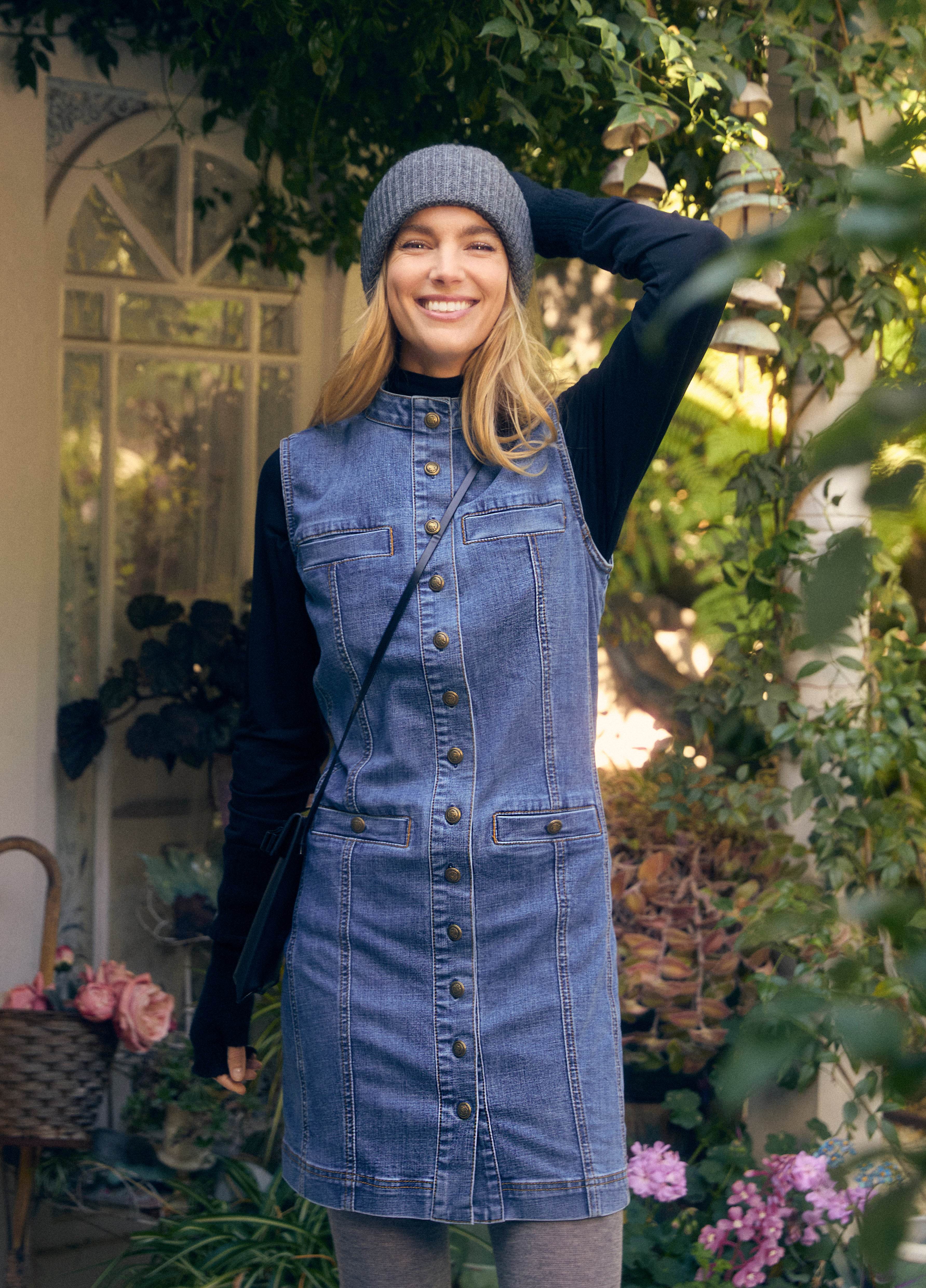 Long Denim Vest/Dress, Medium Blue XL