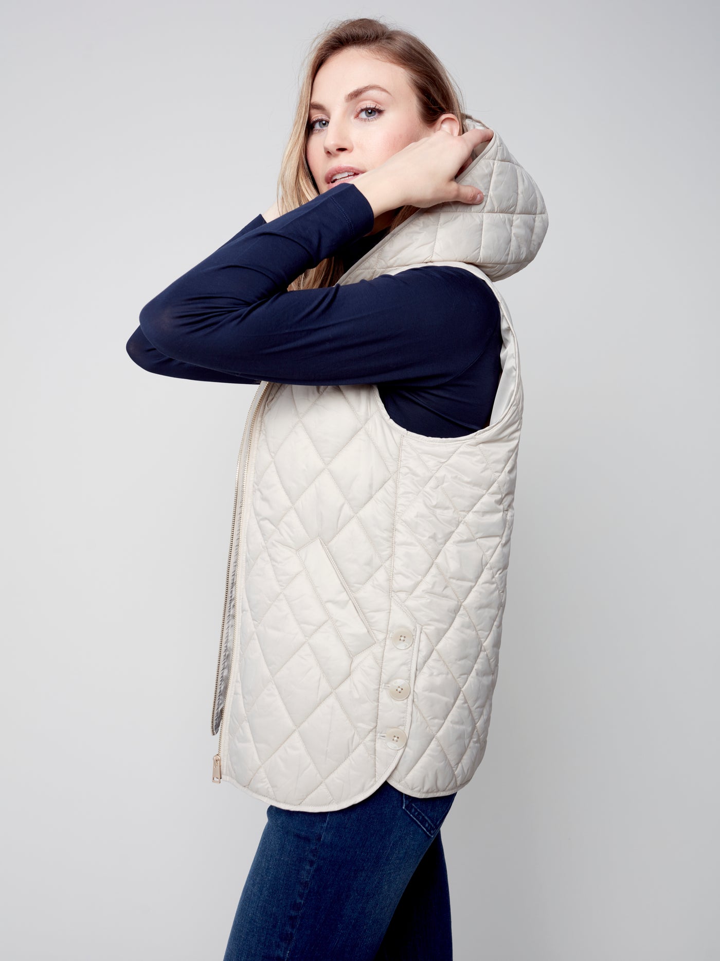 Charlie B Quilted Puffer Vest with Hood 