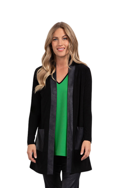 Sympli Mix Essential Cardigan with Faux Leather 