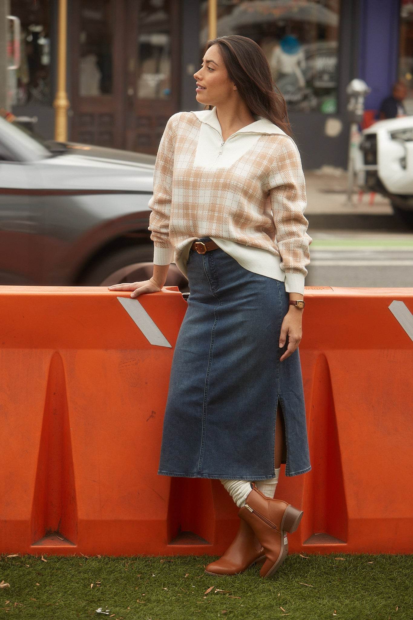 Plaid Half Zip Sweater - Dream Pants