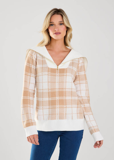 Plaid Half Zip Sweater - Dream Pants