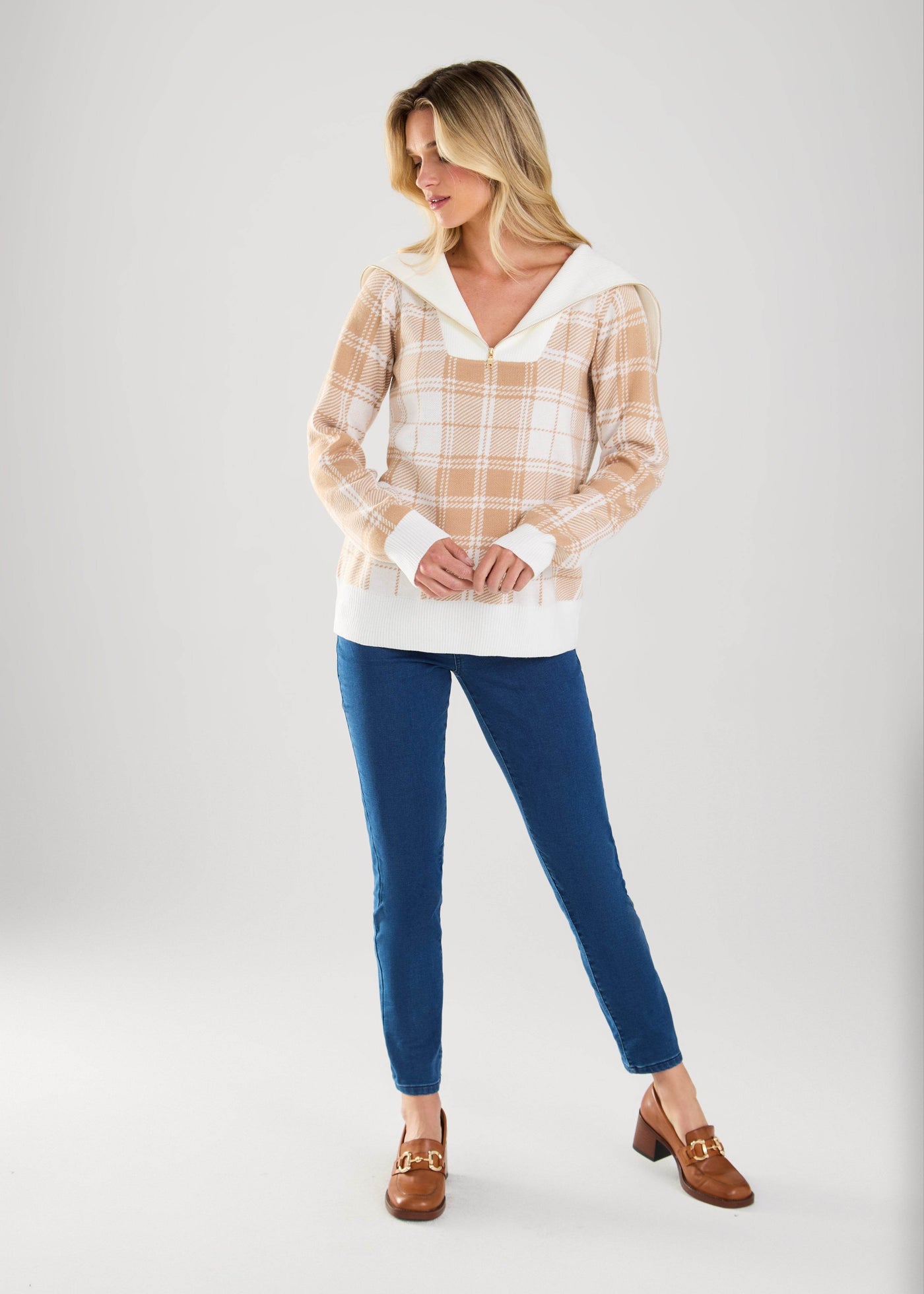 Plaid Half Zip Sweater - Dream Pants