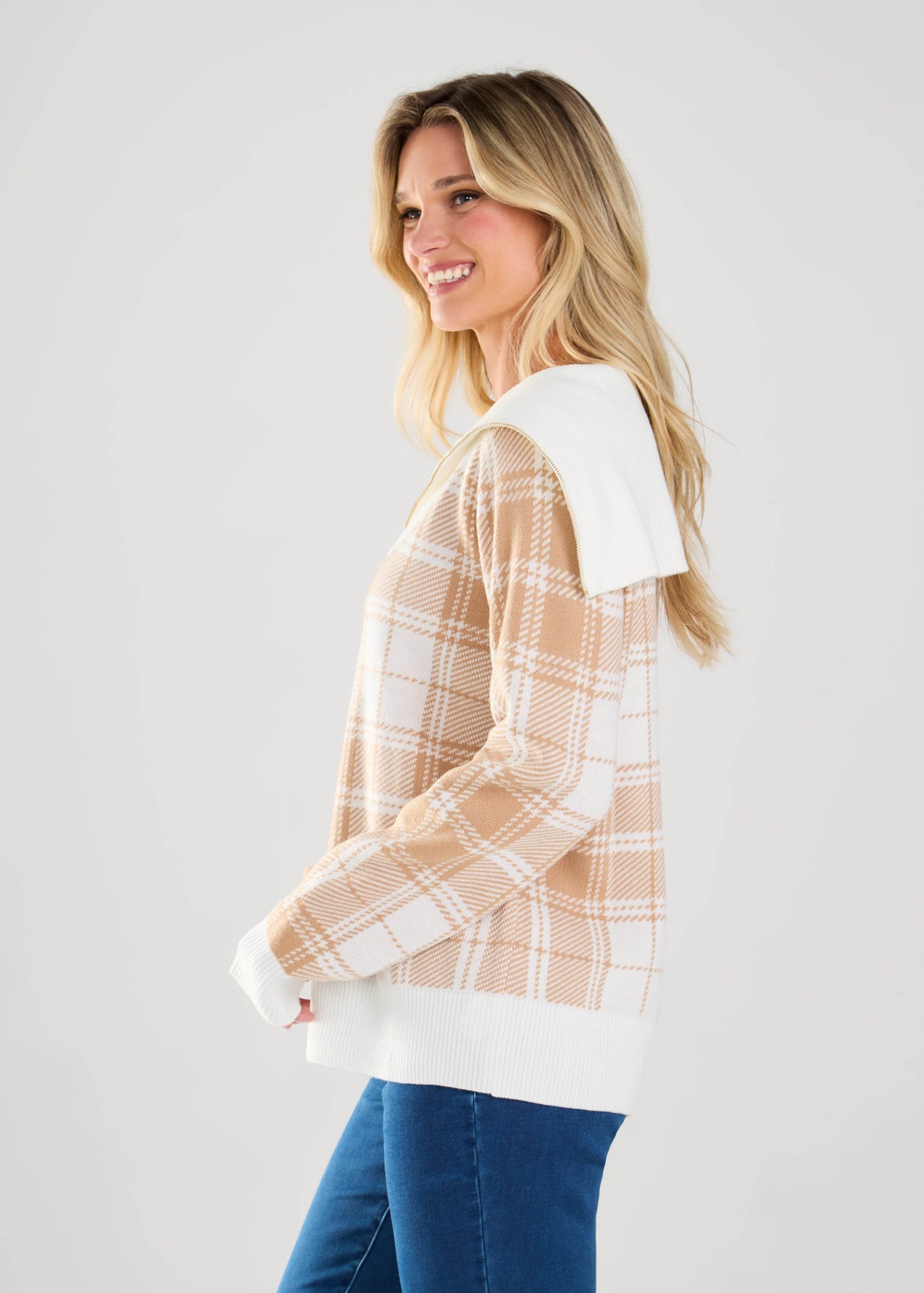 Plaid Half Zip Sweater - Dream Pants
