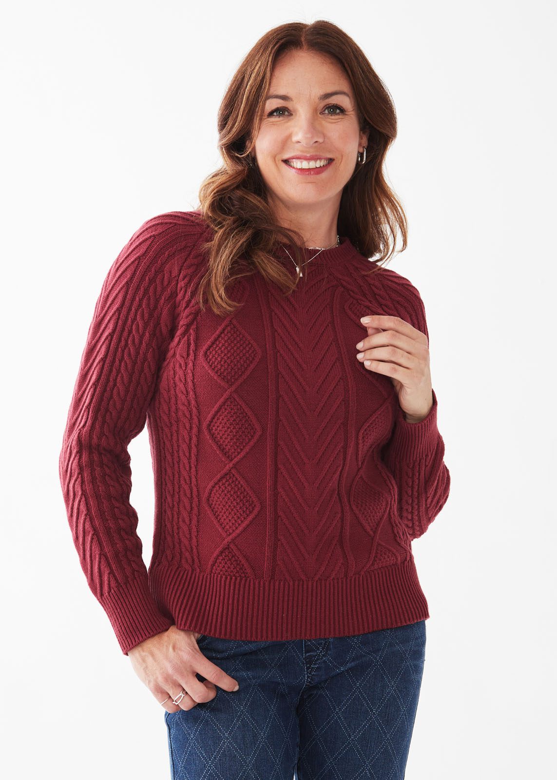 French Dressing Jeans A-Line Cable Raglan Sweater 