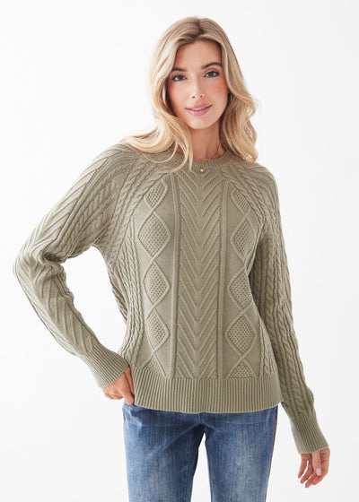 French Dressing Jeans A-Line Cable Raglan Sweater 