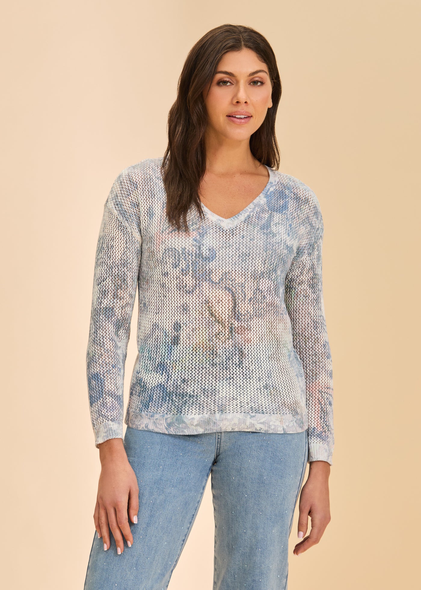 V-Neck Printed Sweater French Dressing Jeans