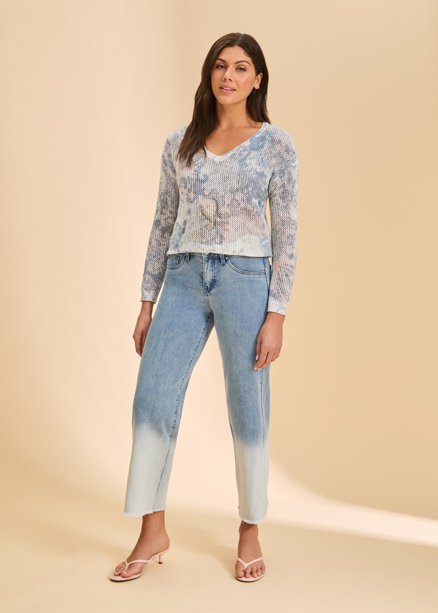 V-Neck Printed Sweater French Dressing Jeans