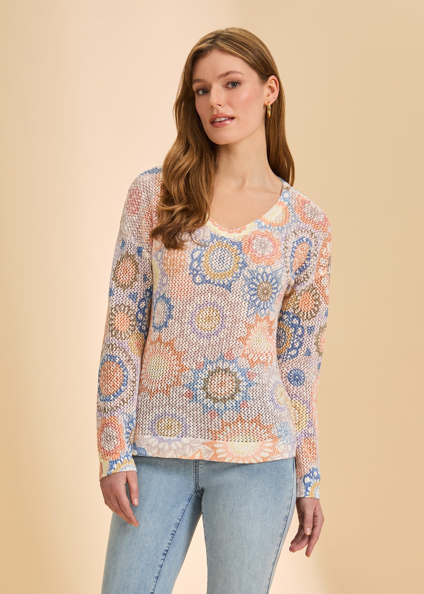 V-Neck Printed Sweater French Dressing Jeans