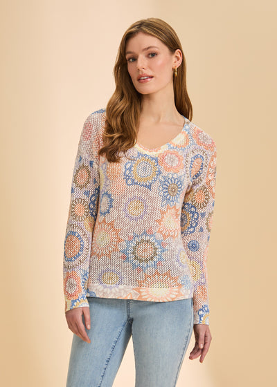V-Neck Printed Sweater French Dressing Jeans