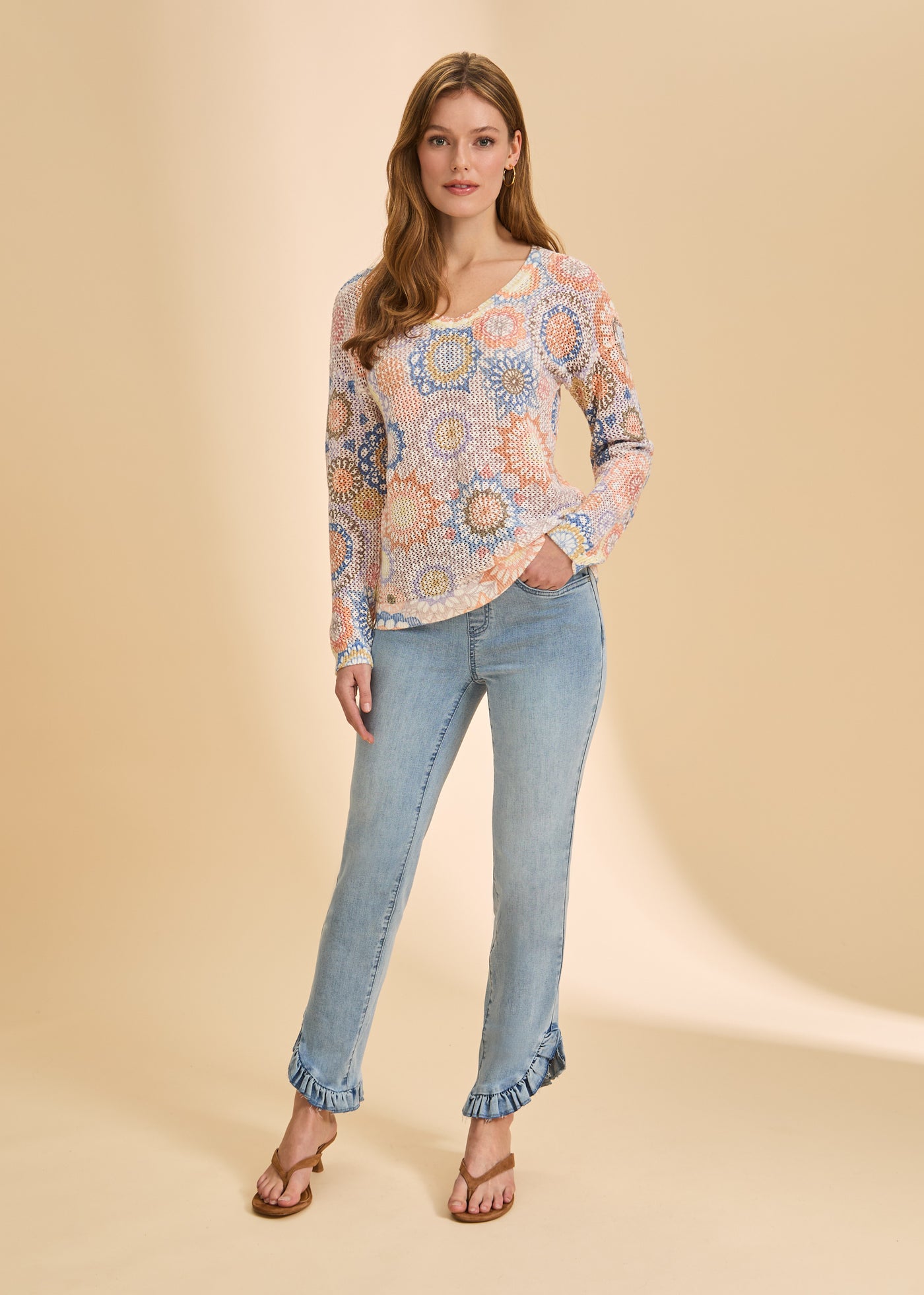 V-Neck Printed Sweater French Dressing Jeans
