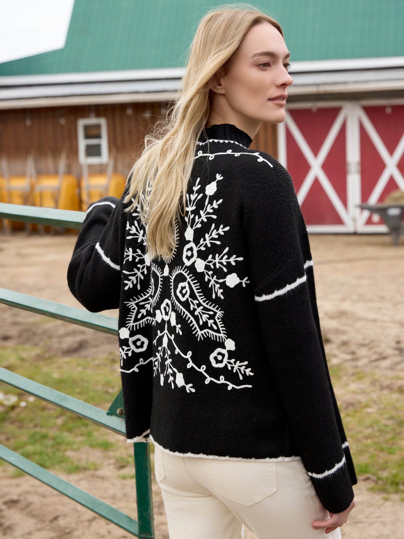 Embroidered Ribbed Sweater with Notch Neck - Dream Pants