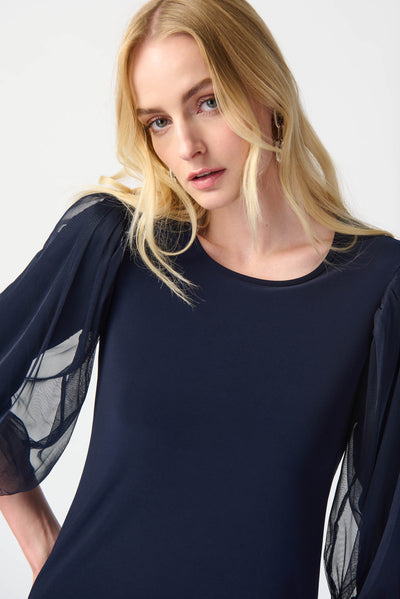 Joseph Ribkoff Silky Knit Top With Mesh Sleeves 