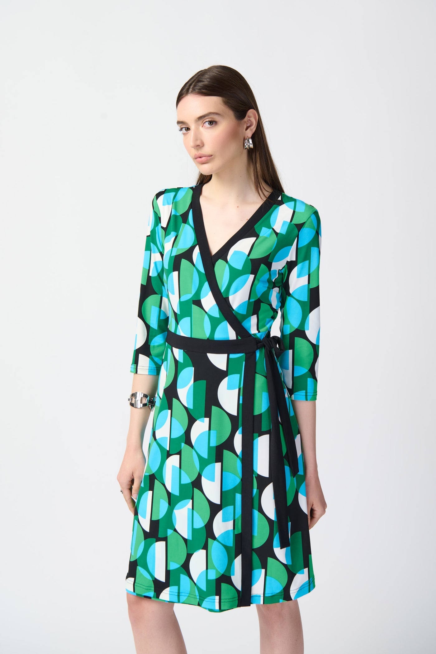 Joseph Ribkoff Geometric Print Silky Knit Wrap Dress 