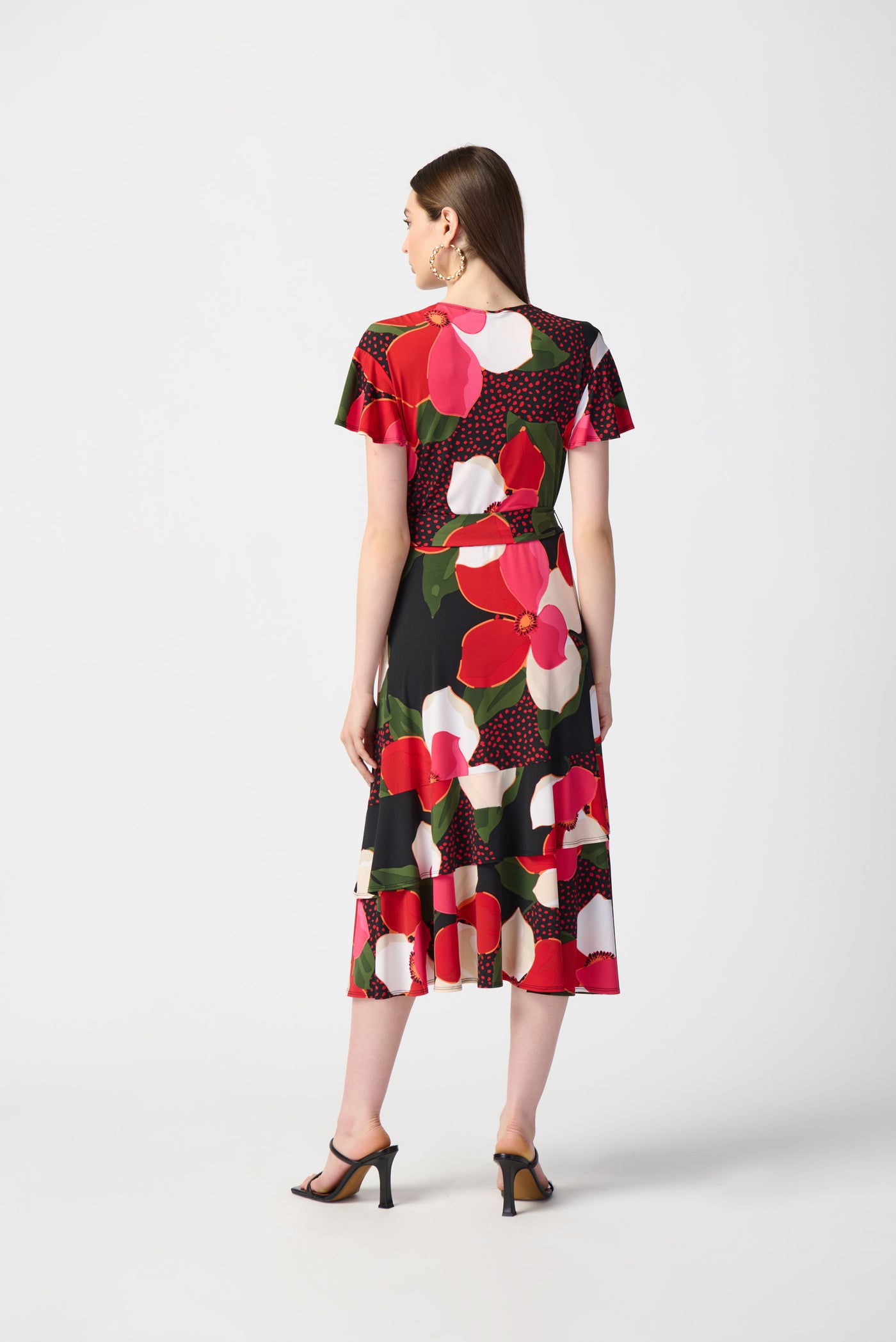 Joseph Ribkoff Floral Print Silky Knit Flowy Wrap Dress 