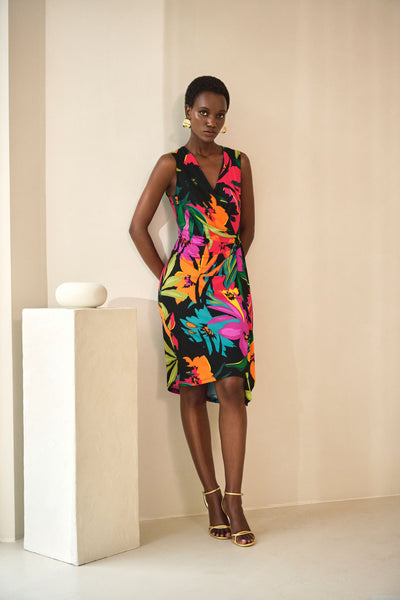 Silky Knit Tropical Print Wrap Dress Joseph Ribkoff