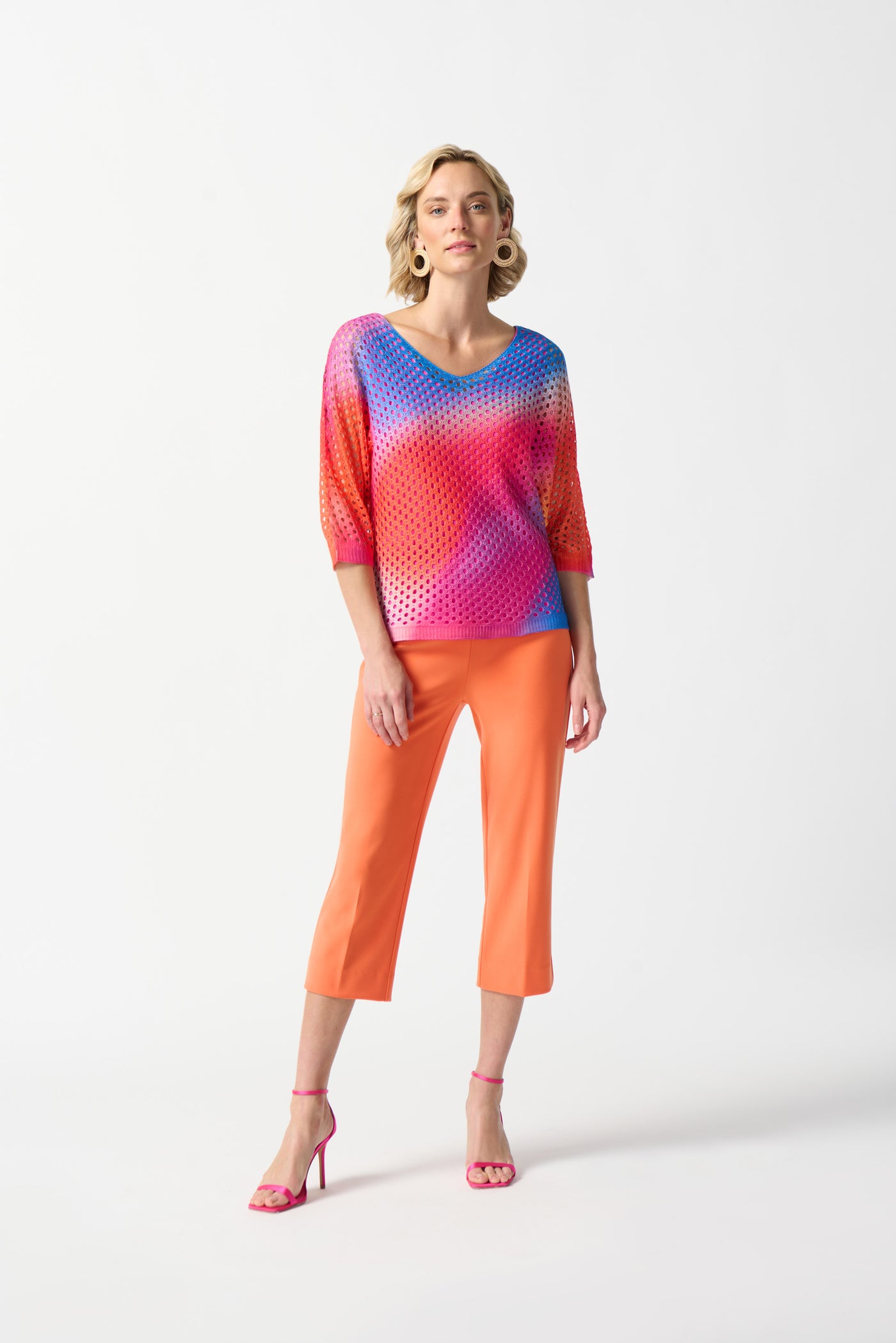 Joseph Ribkoff Open Stitch Abstract Print Pullover Sweater 