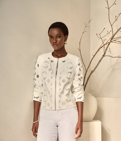 Joseph Ribkoff Foiled Suede Jacket With Laser Cut Leatherette 