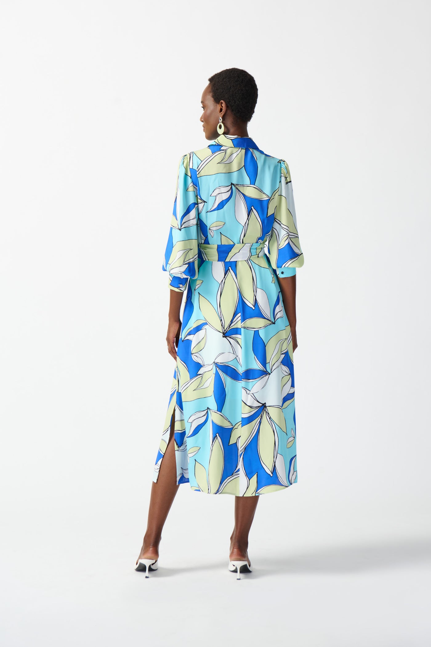 Joseph Ribkoff Satin Floral Print Shirt Dress 