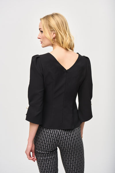 Lux Twill Fitted Puff Sleeve Top Joseph Ribkoff