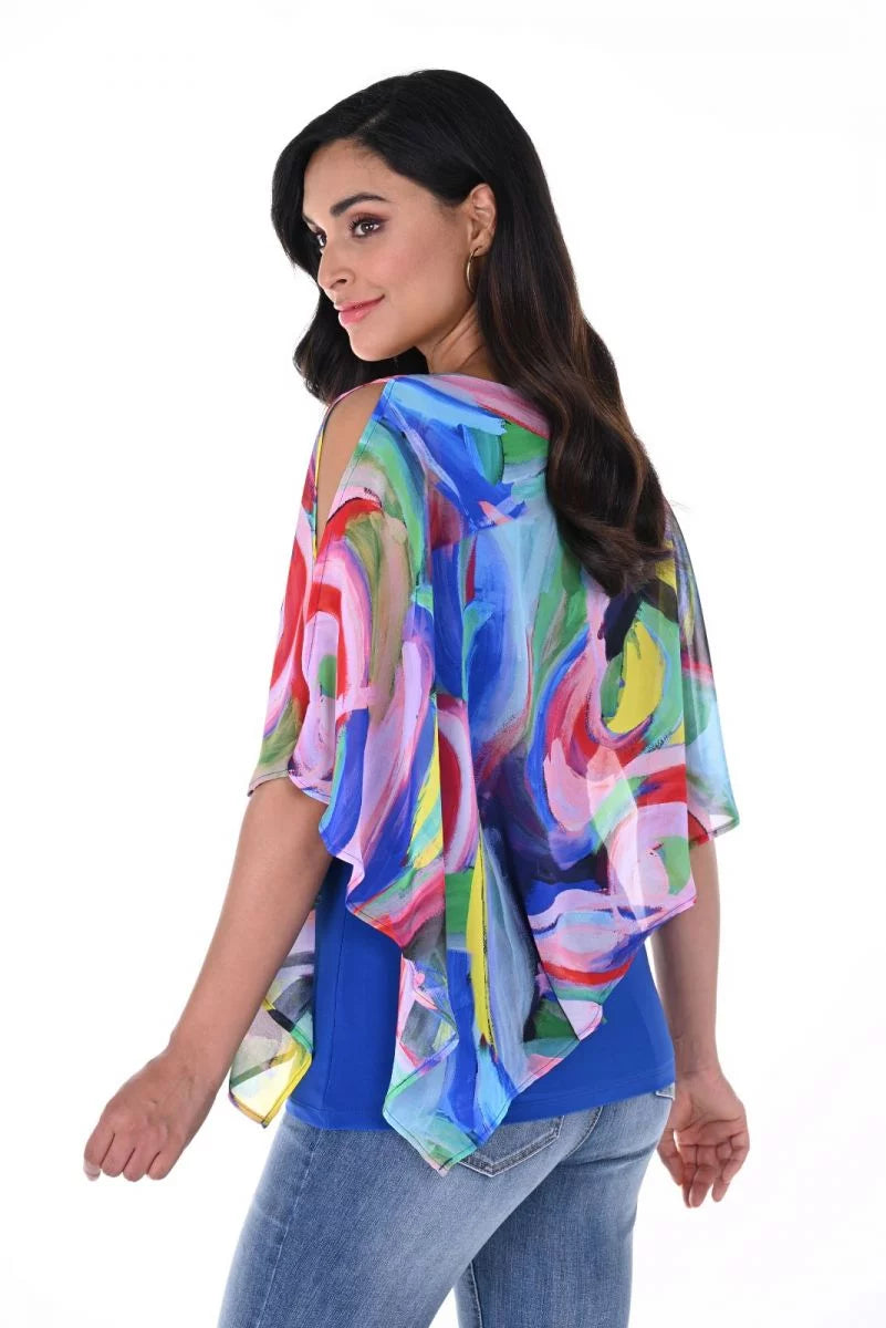 Frank Lyman Multi-Colored Top With Chiffon Overlay 