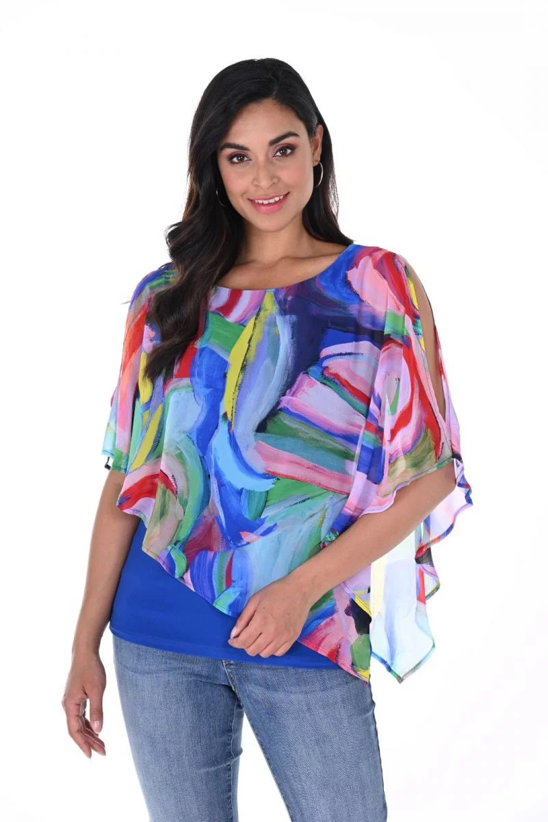 Frank Lyman Multi-Colored Top With Chiffon Overlay 