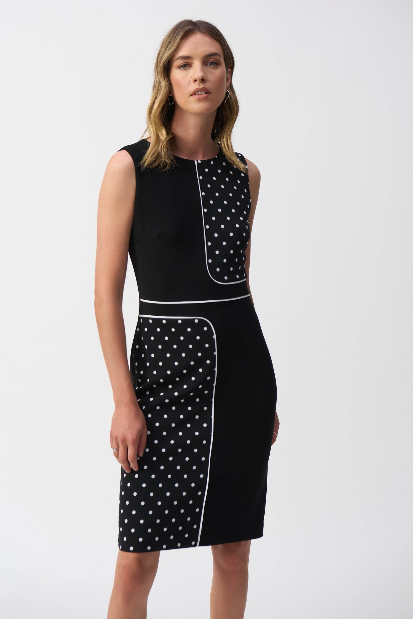 Silky Knit Dot Print Sleeveless Sheath Dress - Dream Pants