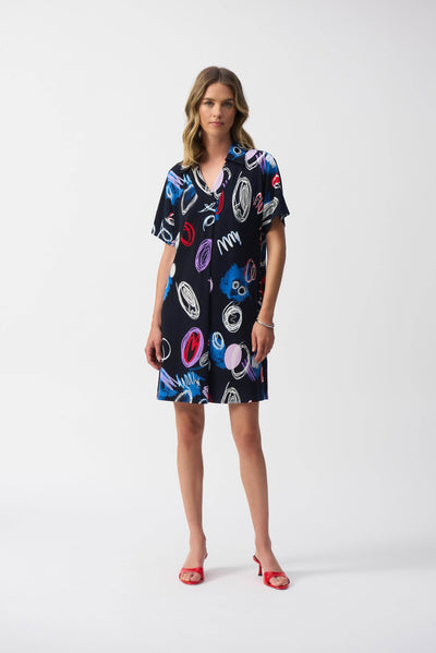 Silky Knit Abstract Print A-Line Dress - Dream Pants