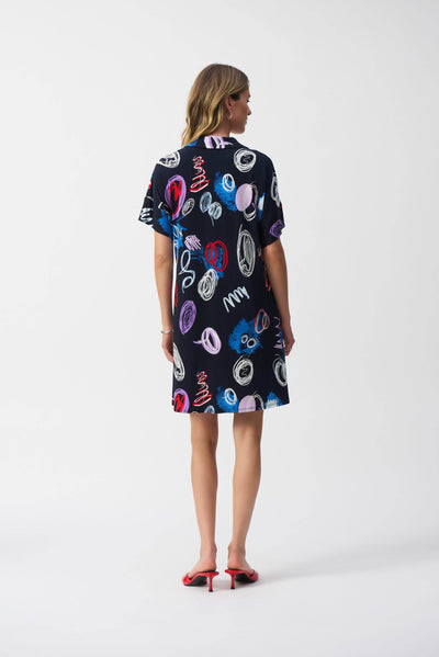 Silky Knit Abstract Print A-Line Dress - Dream Pants