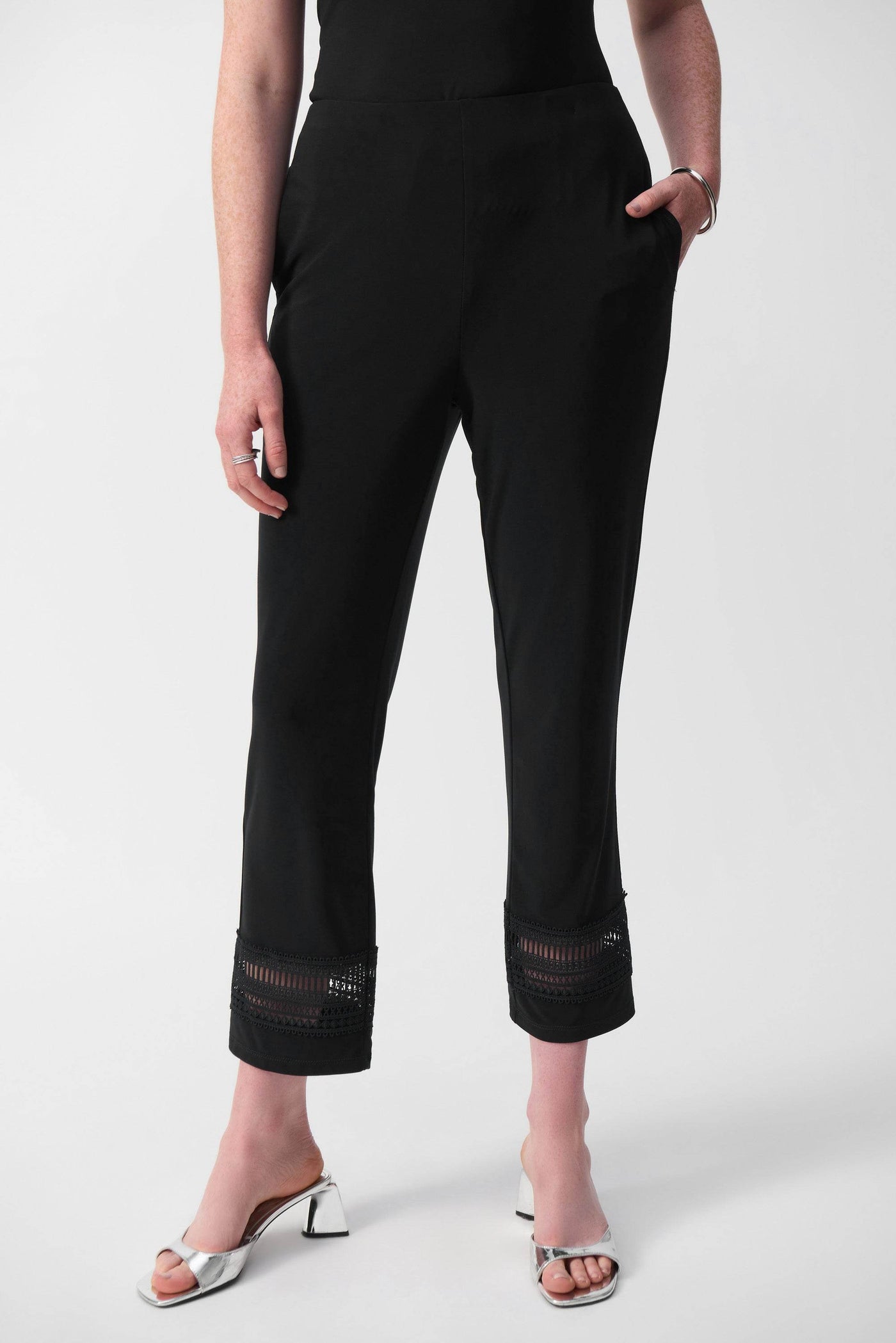 Silky Knit Straight Pants With Guipure Detail - Dream Pants