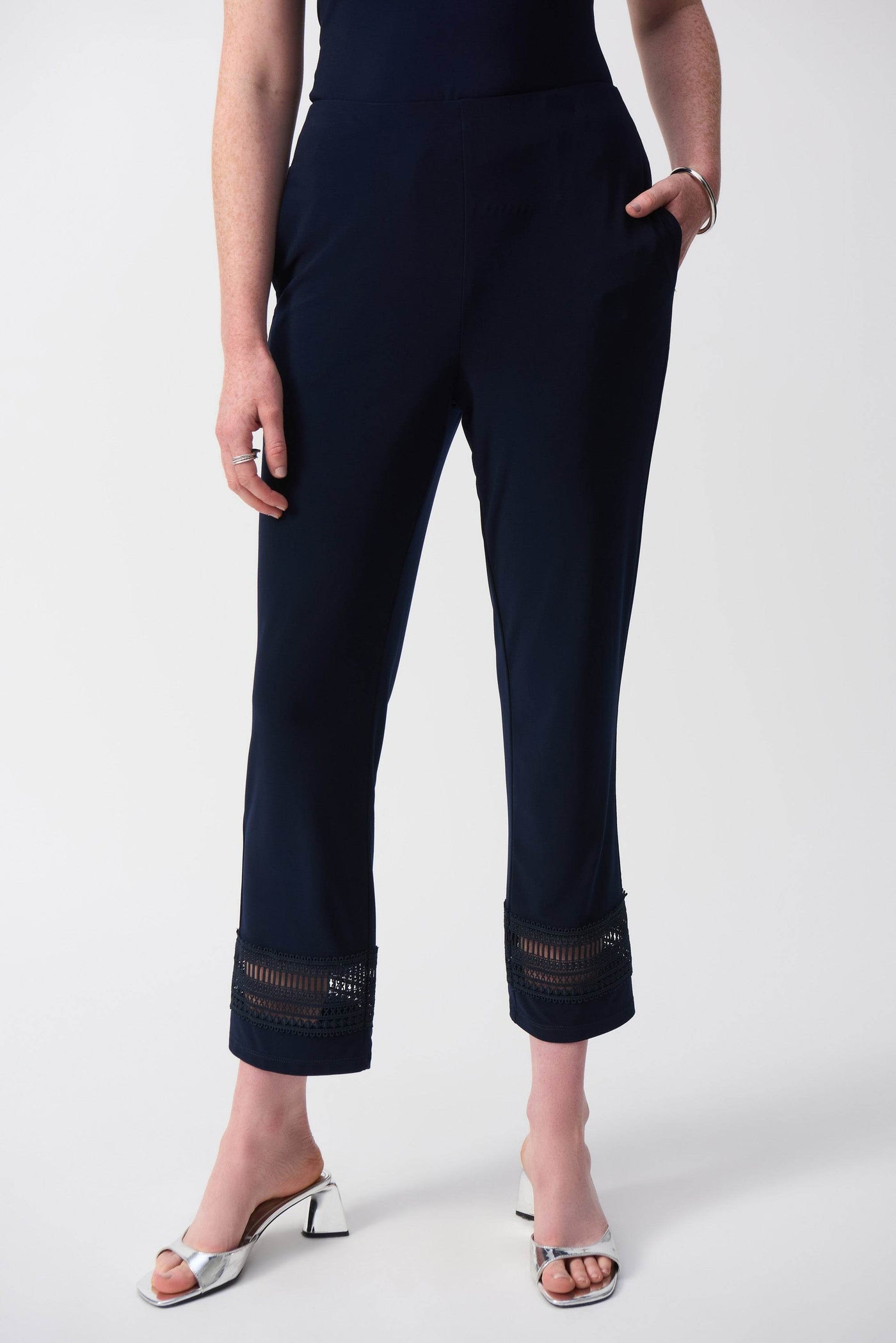 Silky Knit Straight Pants With Guipure Detail - Dream Pants