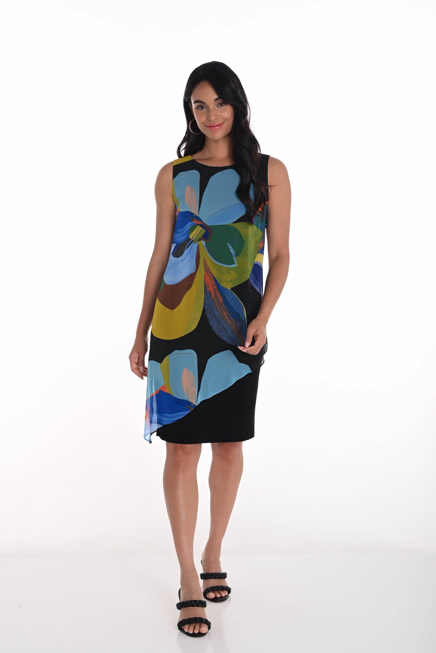 Abstract Floral Chiffon Overlay Dress - Dream Pants