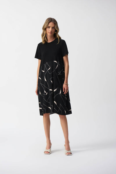 Silky Knit Geometric Print Trapeze Dress - Dream Pants
