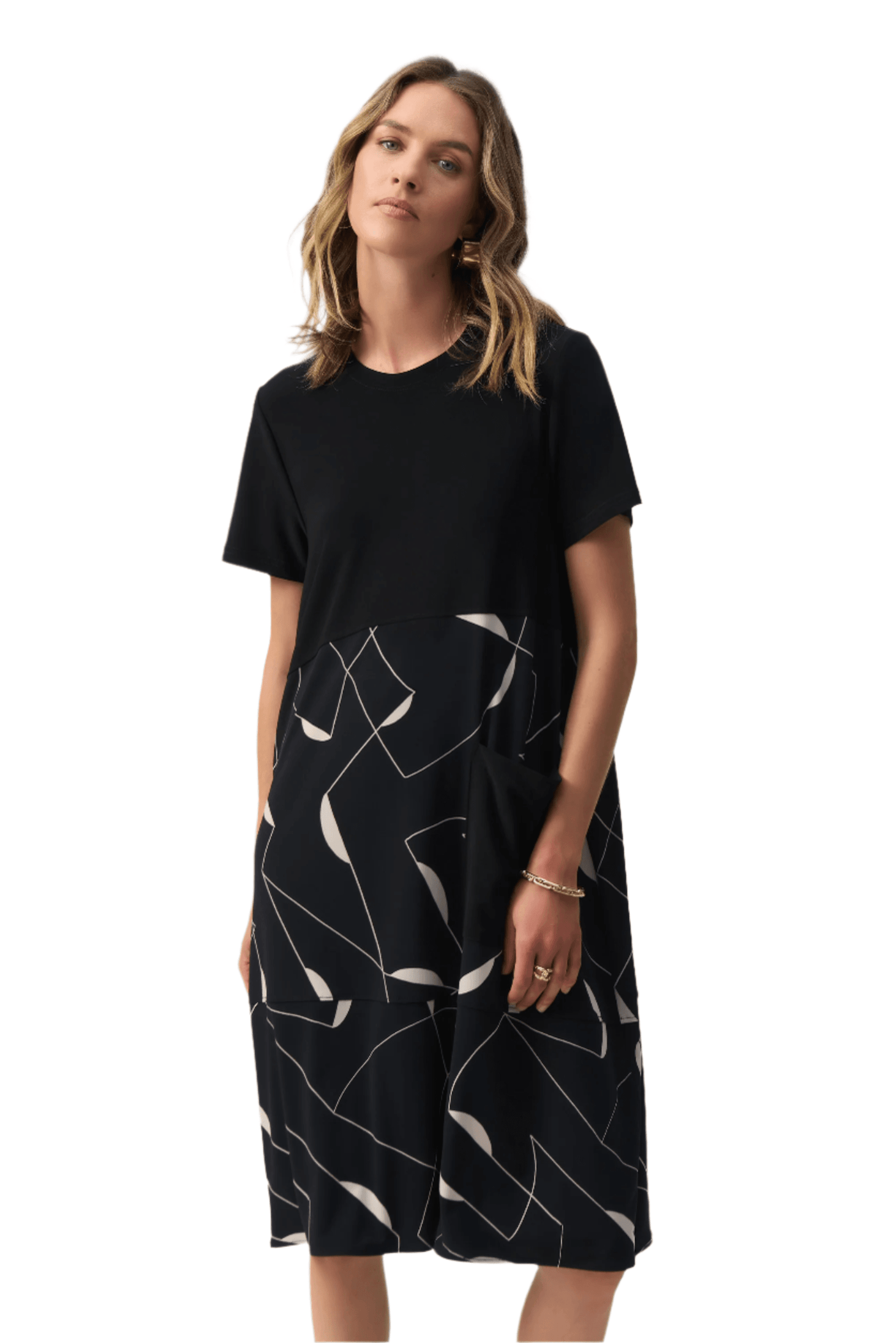 Silky Knit Geometric Print Trapeze Dress - Dream Pants