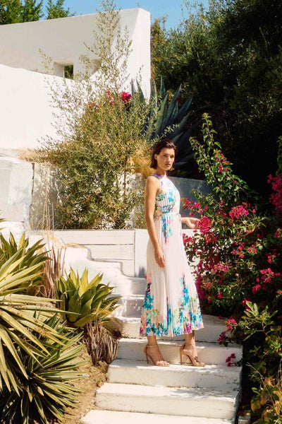 Pleated Satin Floral Print Maxi Dress - Dream Pants