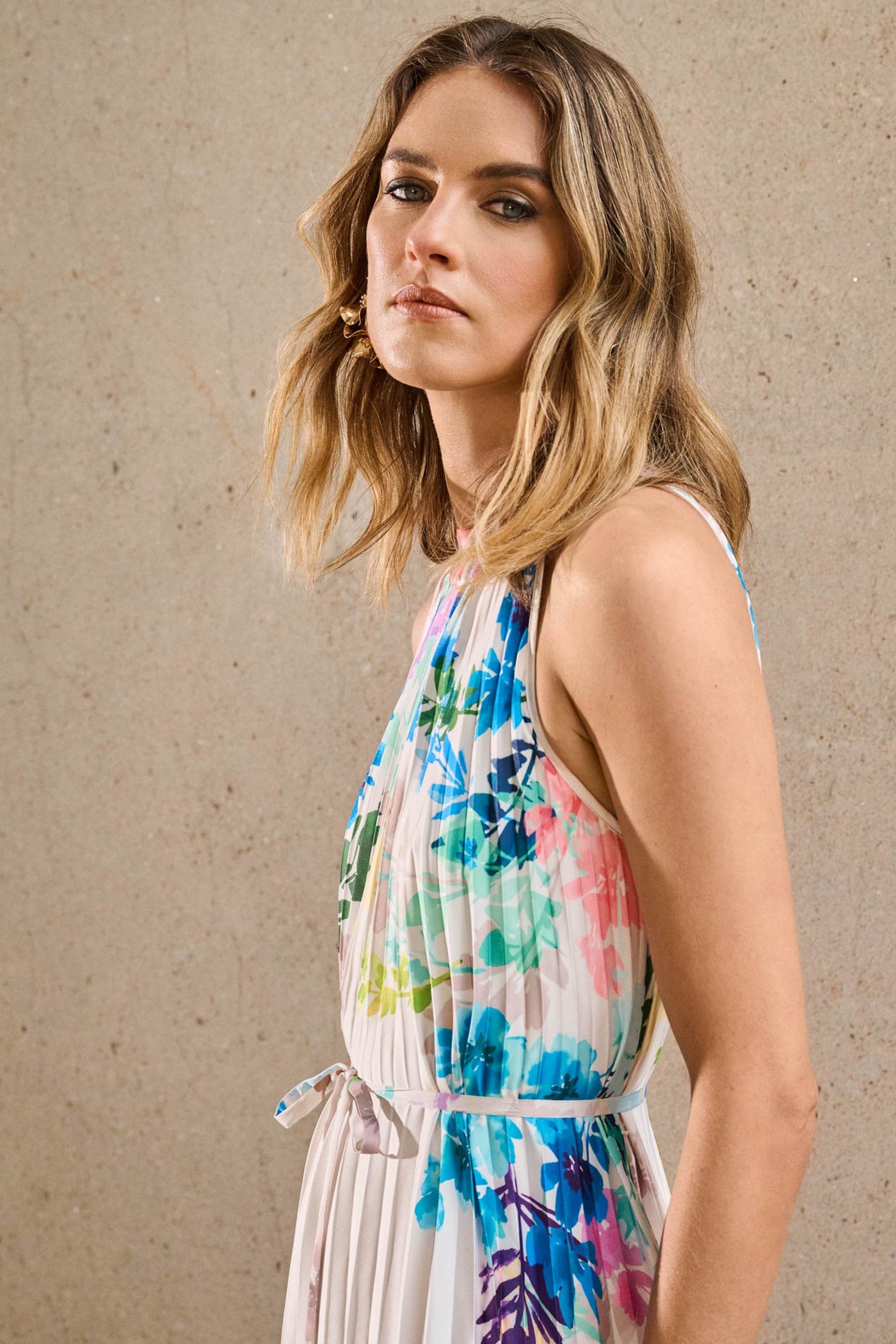 Pleated Satin Floral Print Maxi Dress - Dream Pants