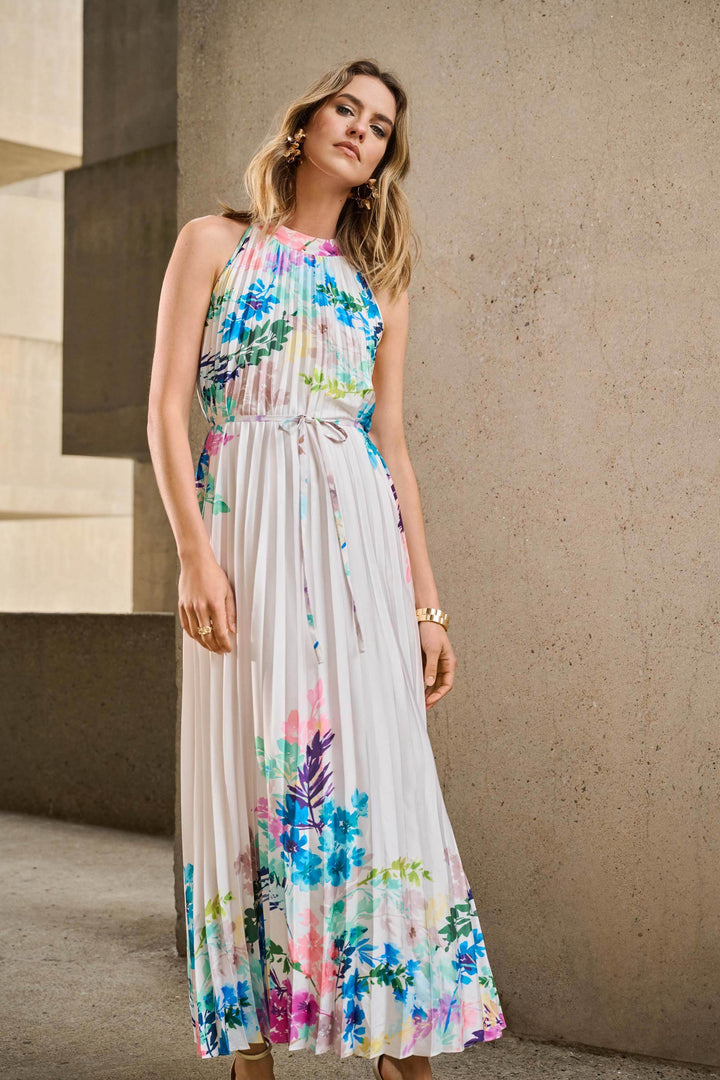 Pleated Satin Floral Print Maxi Dress