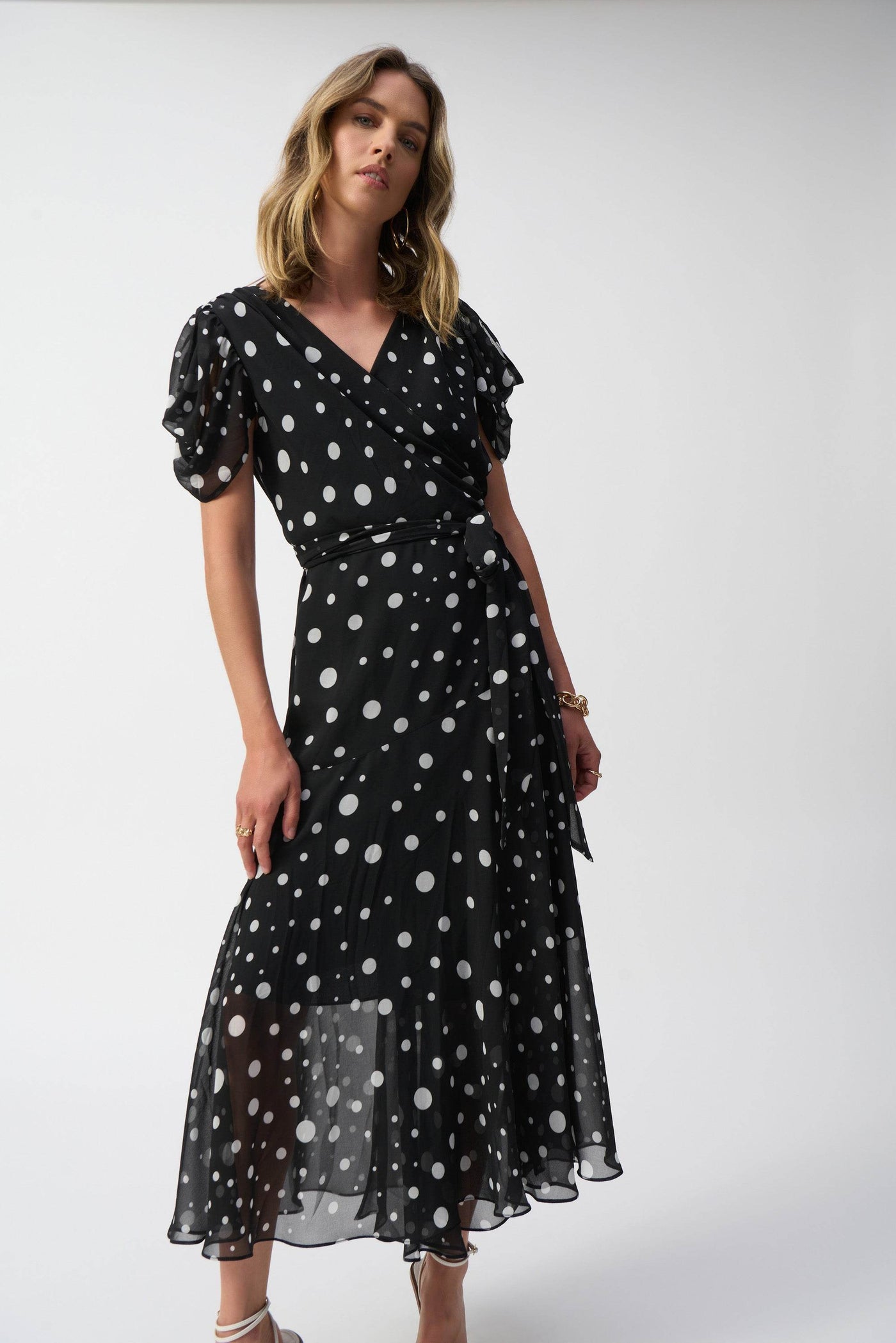 Chiffon Dot Print Wrap Dress - Dream Pants