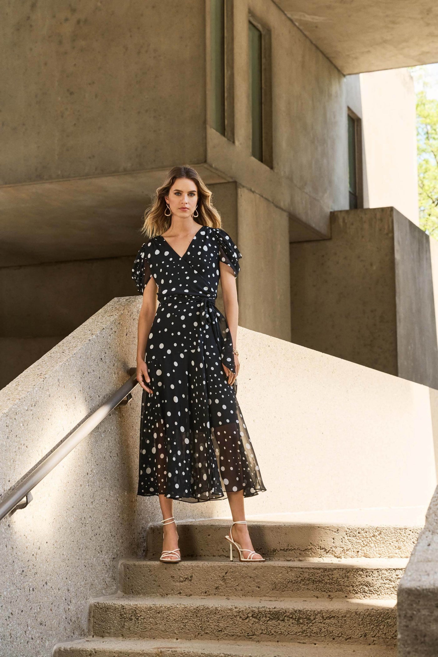 Chiffon Dot Print Wrap Dress - Dream Pants