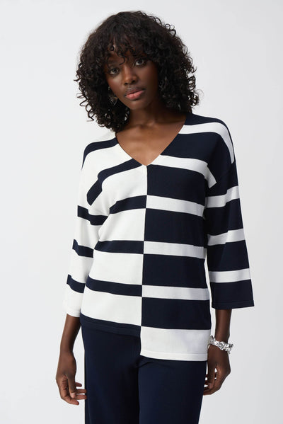 Striped Sweater Knit V-Neck Pullover - Dream Pants