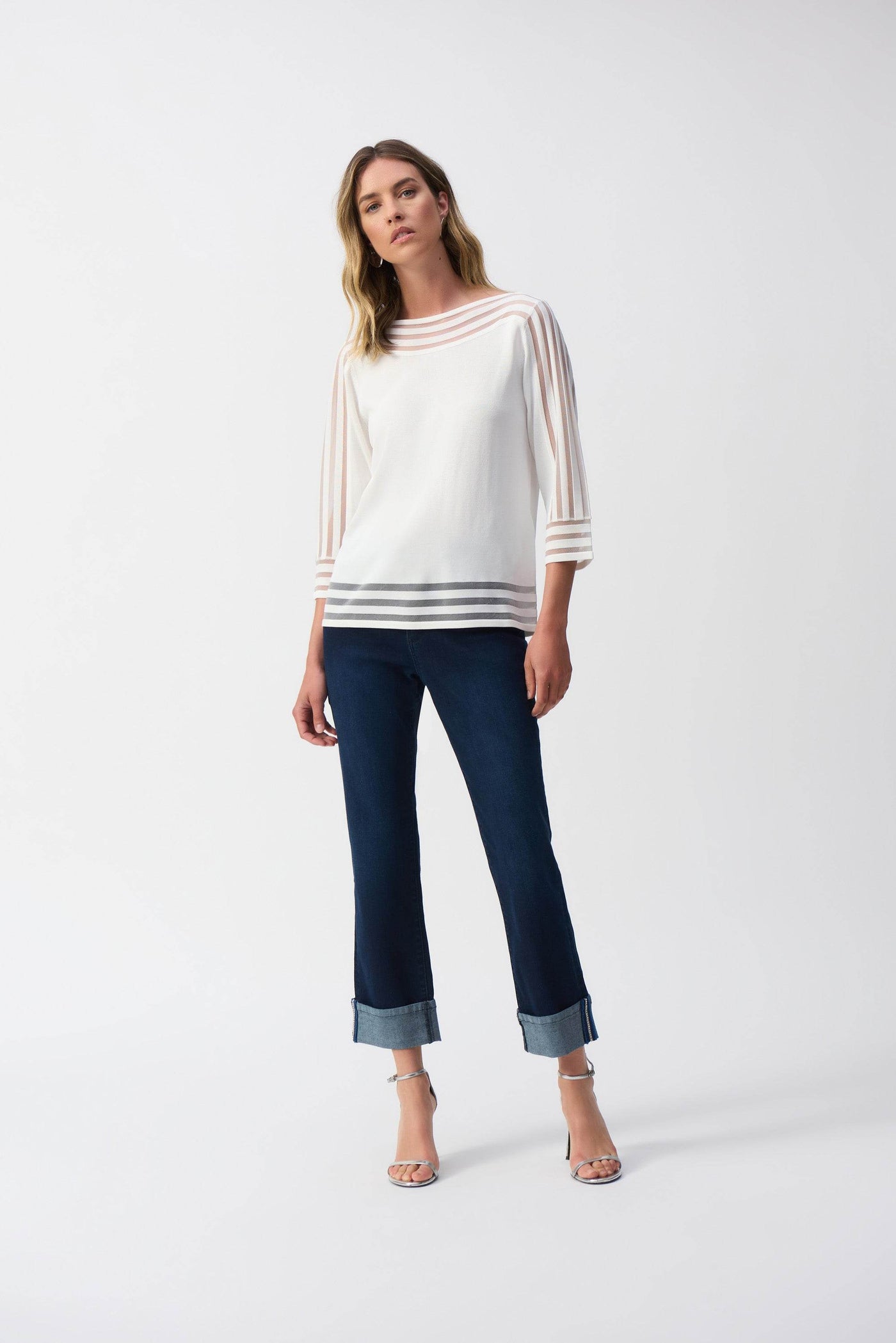 Sweater Knit Pullover with Mesh Stripe Detail - Dream Pants