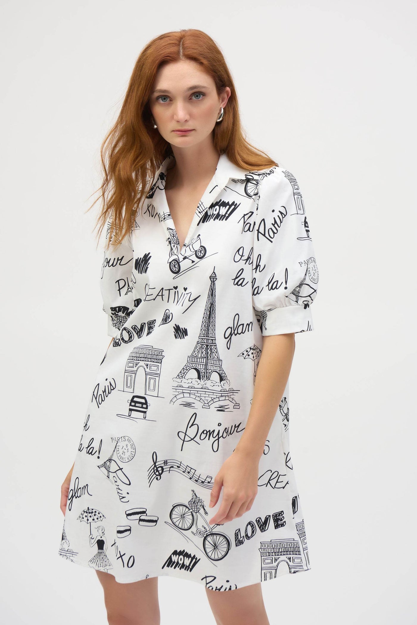 Poplin A-Line Dress with Paris Print - Dream Pants