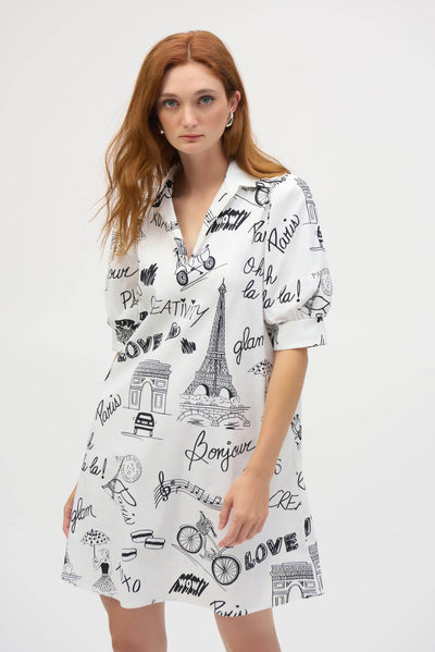 Poplin A-Line Dress with Paris Print - Dream Pants