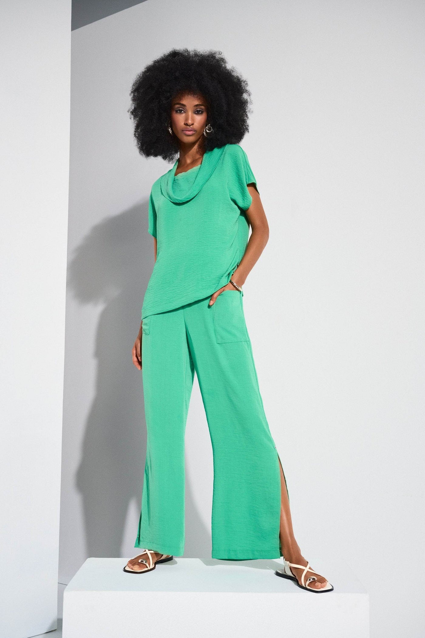 Gauze Cowl Neck Straight Top - Dream Pants
