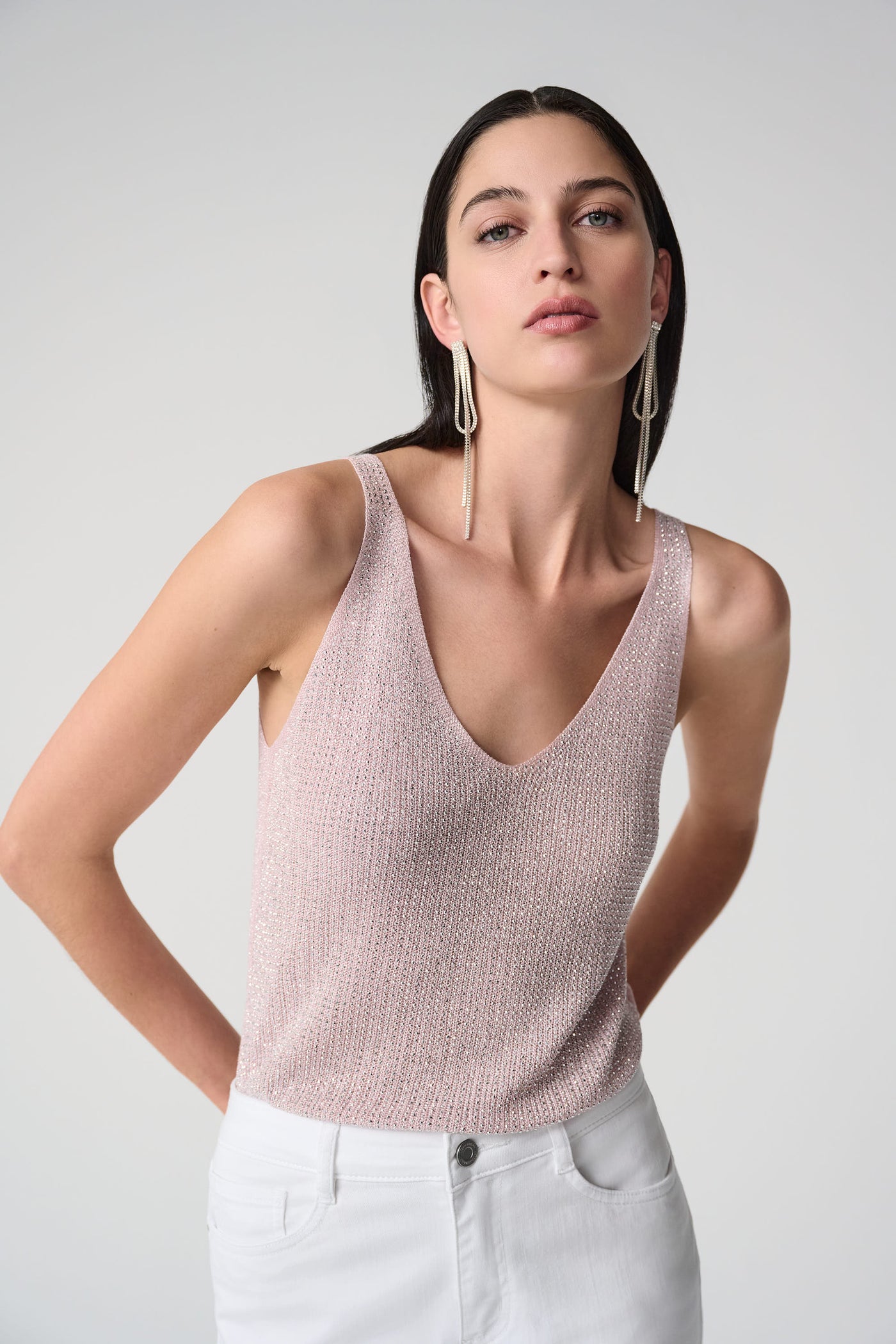 Metallic Knitted Camisole with Rhinestones Joseph Ribkoff