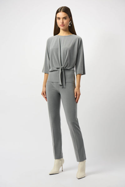Melange Silky Knit Boxy Top with Knot Detail - Dream Pants