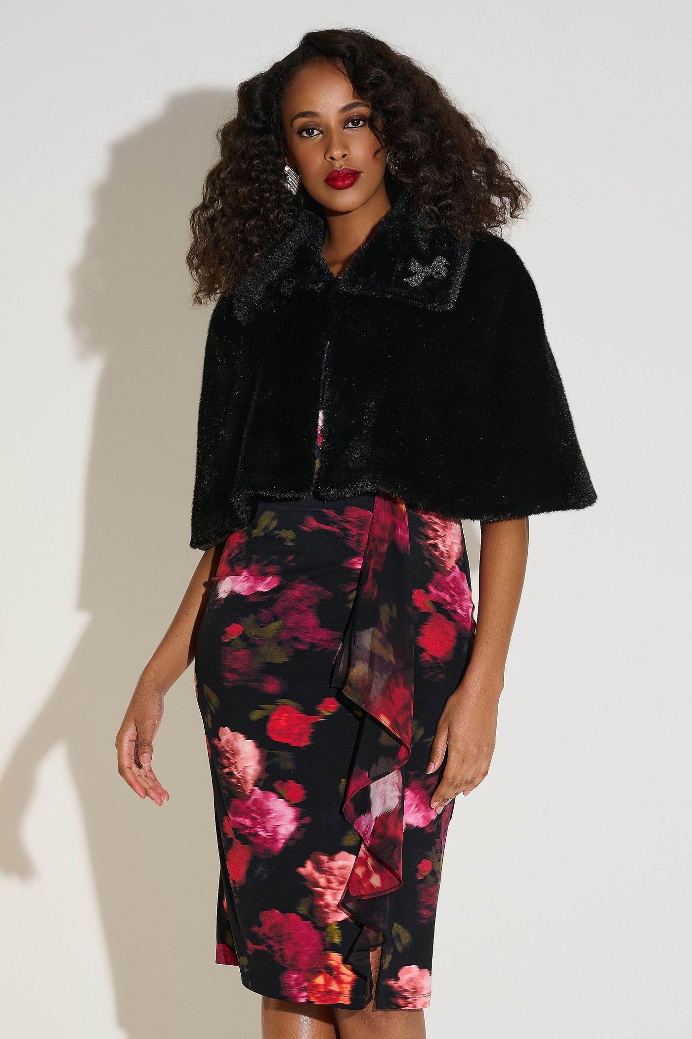 Signature Faux Fur Cape with Crystal Brooch - Dream Pants