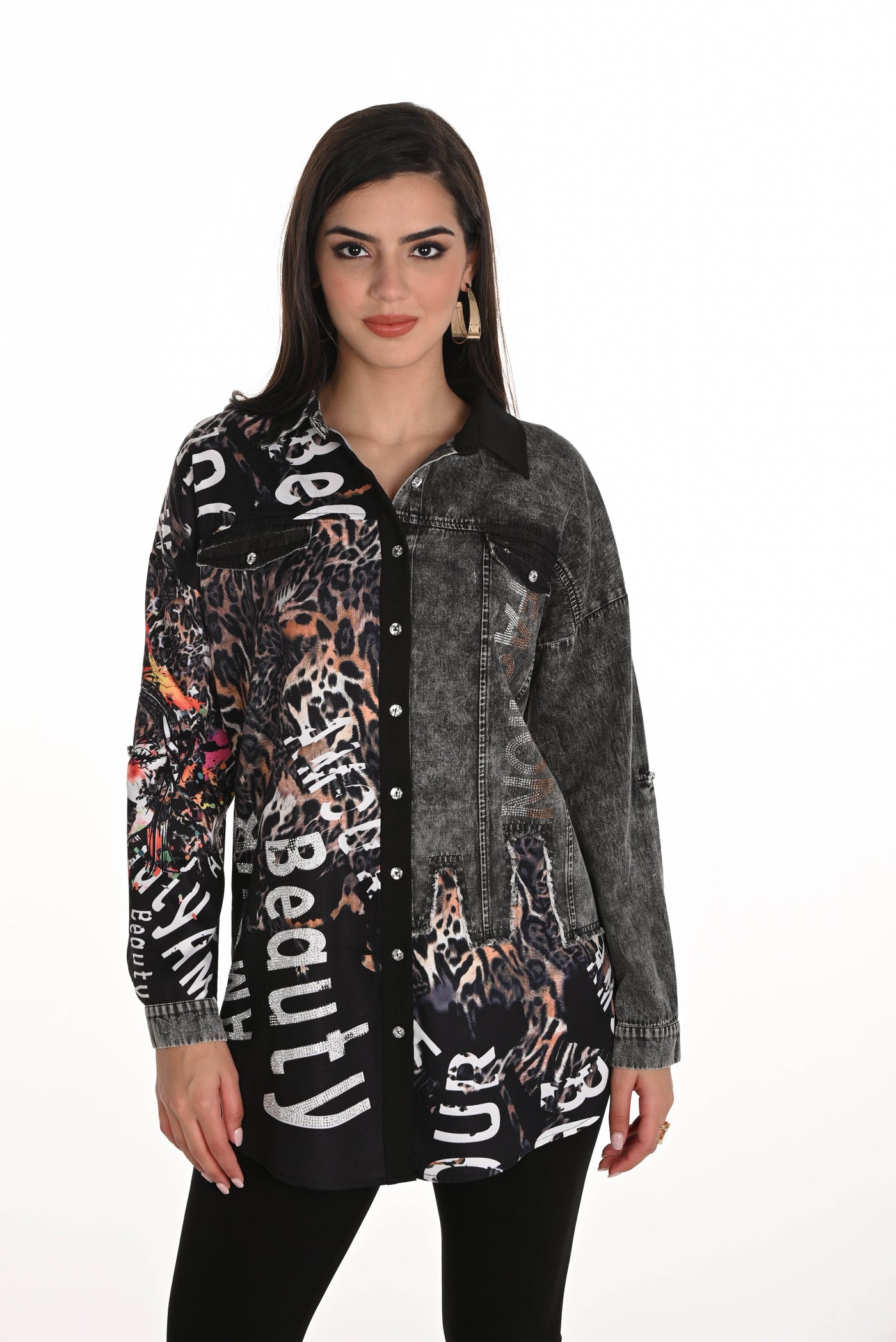 Bold Graphic Button-Up Blouse - Dream Pants