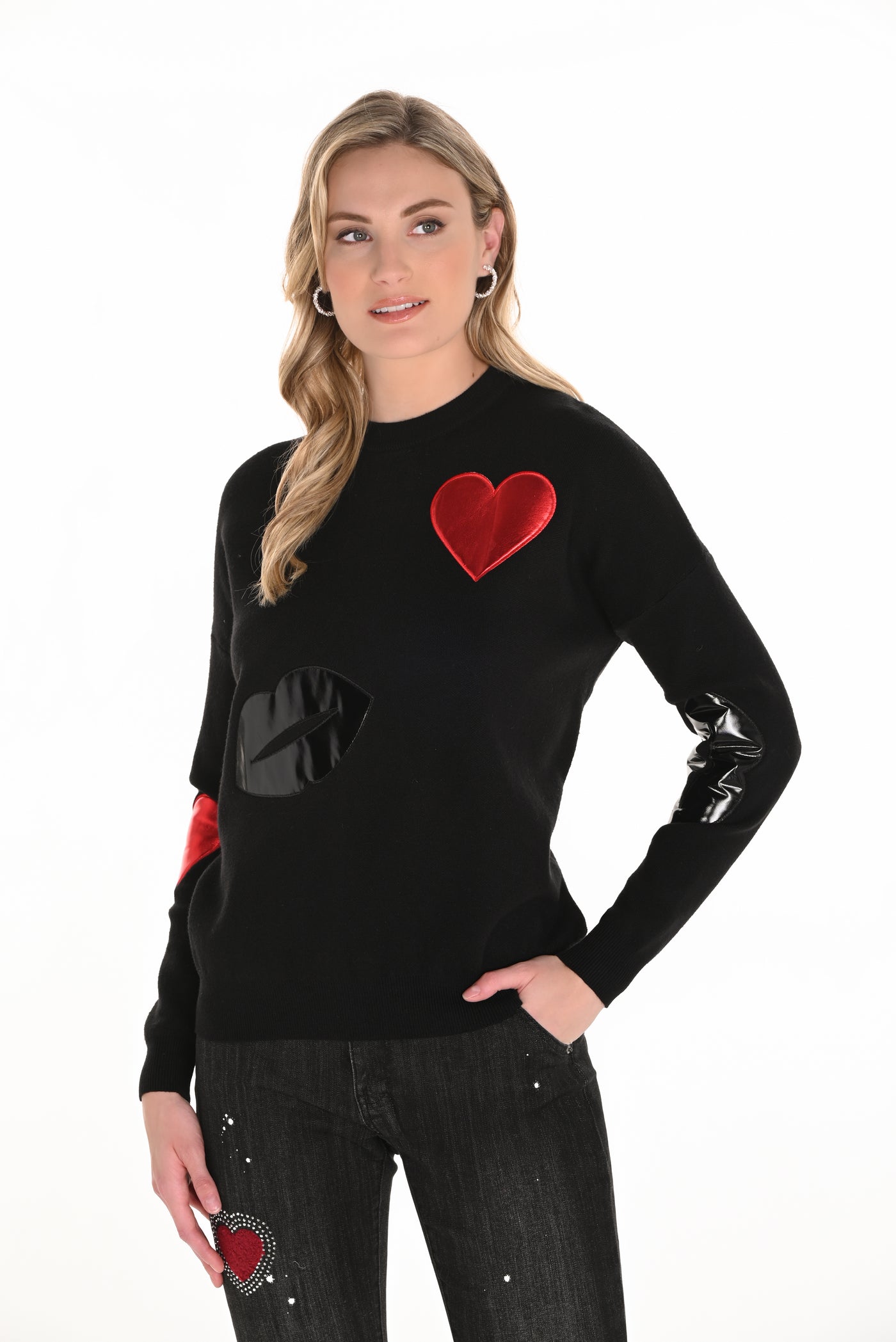 Heart and Lip Appliqué Sweater Frank Lyman