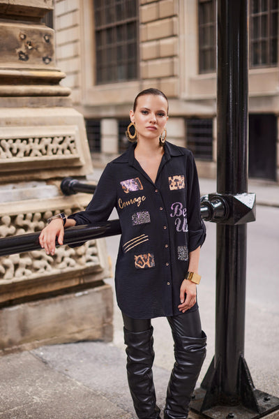 Blouse with Graphic and Sequin Accents Frank Lyman